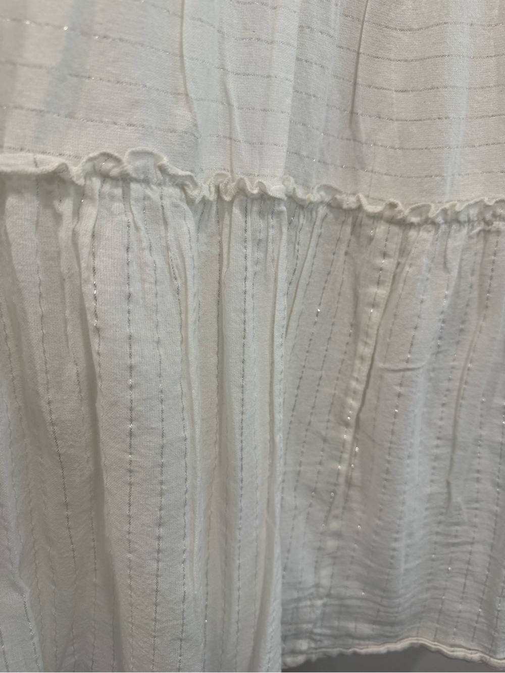 World Market Boho Tiered Midi Dress Ivory with Metallic Accent Size L/XL Cotton - Picture 10 of 10